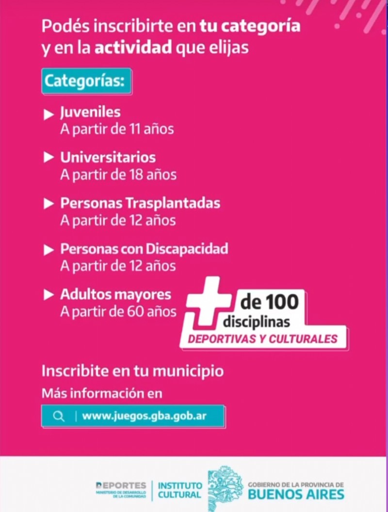 Las categorías serán Juveniles, Adultos Mayores y Personas con Discapacidad.