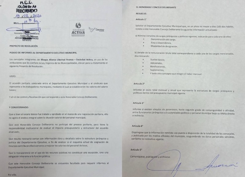 La iniciativa fue presentada por Marcelo Montagna y Letizia Demaría, integrantes del bloque Sociedad Activa Colón.