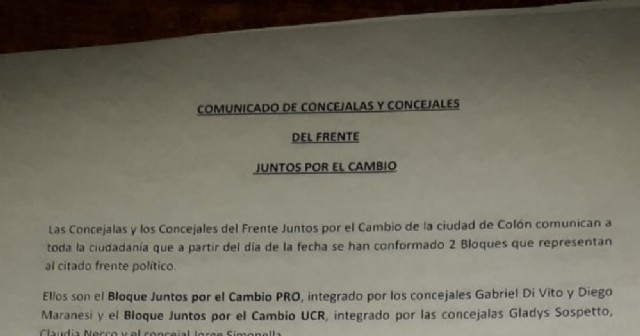 Se desdobla el bloque local de Juntos por el Cambio