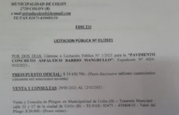 Comenzó la licitación pública para la "Pavimentación con concreto asfáltico en el barrio Mangrullo"